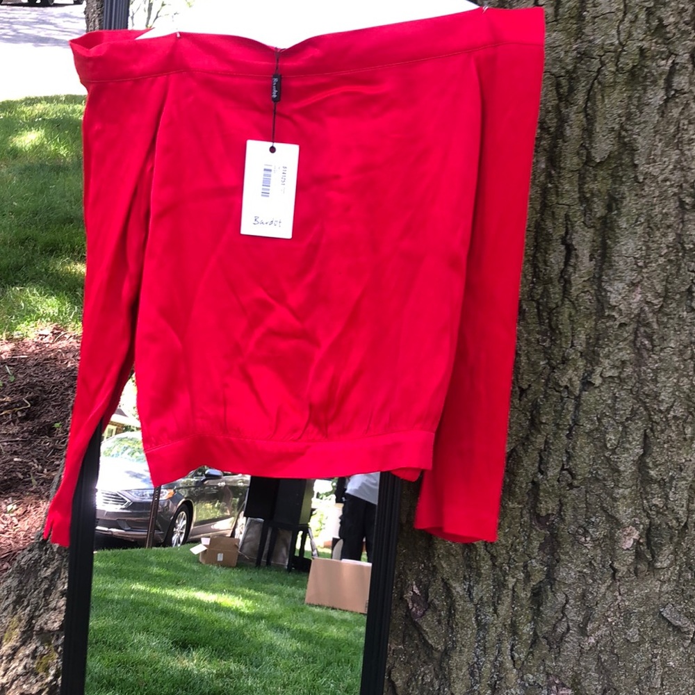 Bardot - red satin shirt - strapless - size 6